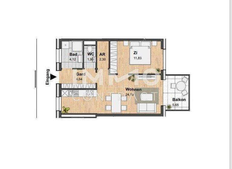 Wohnung zur Miete 564 € 2 Zimmer 48,6 m² frei ab sofort Eggenberg Graz 8020