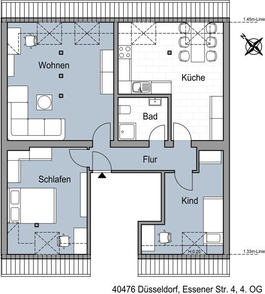 Wohnung zur Miete 834 € 3 Zimmer 70 m²<br/>Wohnfläche 4.<br/>Geschoss 22.12.2024<br/>Verfügbarkeit Essener Str. 4 Derendorf Düsseldorf 40476