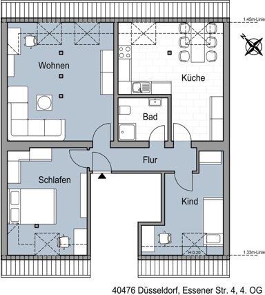 Wohnung zur Miete 834 € 3 Zimmer 70 m² 4. Geschoss frei ab 22.12.2024 Essener Str. 4 Derendorf Düsseldorf 40476