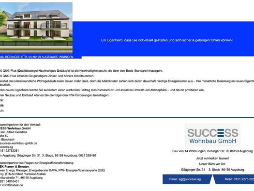 Wohnung zum Kauf - Neubau provisionsfrei als Kapitalanlage geeignet 389.000 € 3 Zimmer 50,9 m² Bobinger Str. 90 Inningen Augsburg 86199