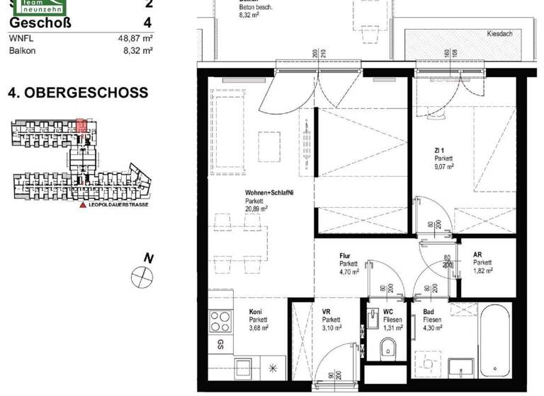 Wohnung zur Miete 740 € 2,5 Zimmer 48 m² 4. Geschoss Leopoldauer Straße 131 Wien 1210
