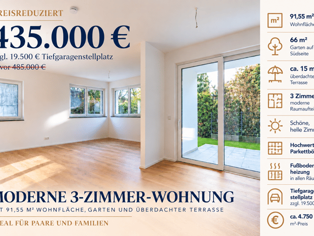 Terrassenwohnung zum Kauf - Neubau provisionsfrei 435.000 € 3 Zimmer 91,6 m² frei ab sofort Flurstraße 82 Nordstadt Fürth 90765