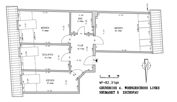 Wohnung zur Miete 533 € 3 Zimmer 82 m²<br/>Fläche 4/4<br/>Geschoss ab sofort<br/>Verfügbarkeit Neumarkt 5 Zschopau Zschopau 09405