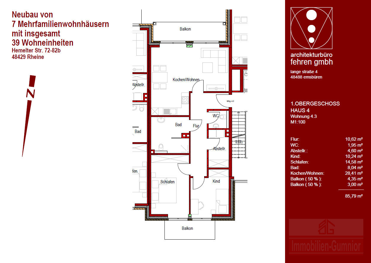 Wohnung zur Miete 1.075 € 3 Zimmer 85,8 m²<br/>Wohnfläche 1.<br/>Geschoss 01.03.2025<br/>Verfügbarkeit Südesch Rheine 48429