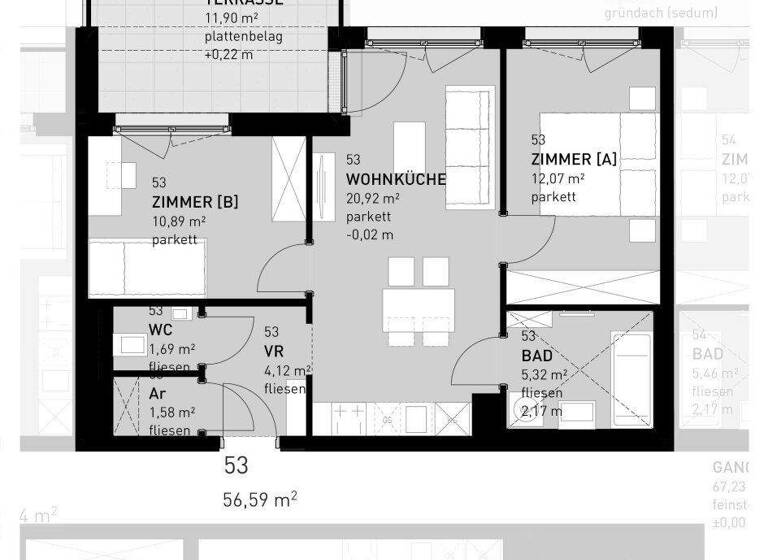 Wohnung zum Kauf - Erstbezug 392.000 € 3 Zimmer 56,6 m² 2. Geschoss frei ab 30.03.2026 Wien 1220
