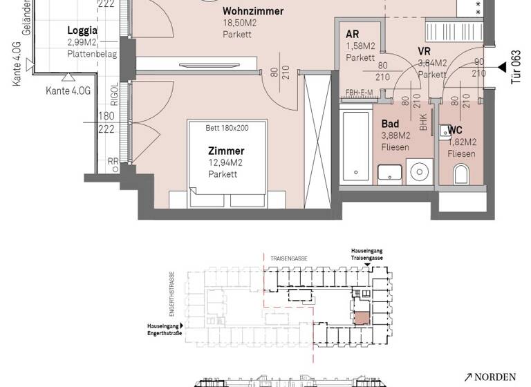 Wohnung zum Kauf - Erstbezug 322.900 € 2 Zimmer 47,4 m² 3. Geschoss frei ab 30.06.2028 Traisengasse 20-22 Wien 1200