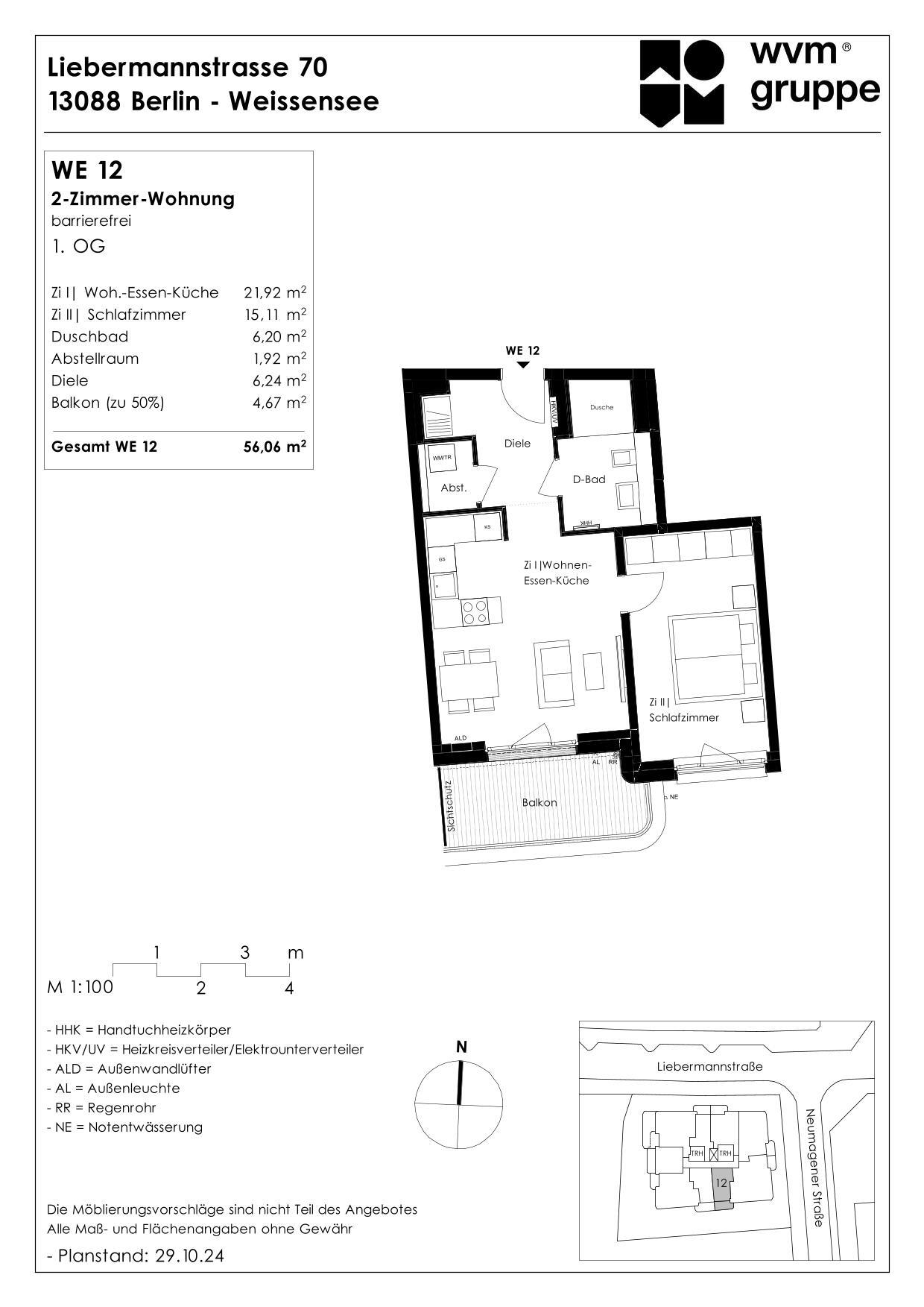 Wohnung zum Kauf provisionsfrei 396.000 € 2 Zimmer 56,1 m²<br/>Wohnfläche 1.<br/>Geschoss Liebermannstraße 70 Weißensee Berlin 13088