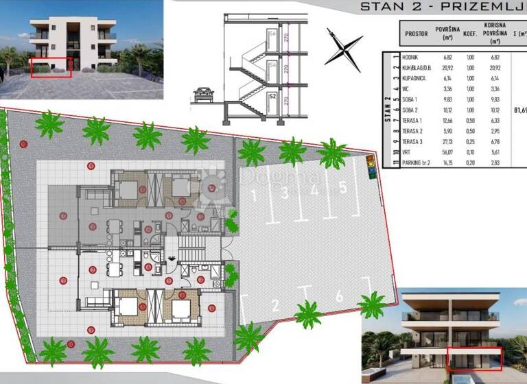 Wohnung zum Kauf 265.500 € 3 Zimmer 81 m² Rogoznica