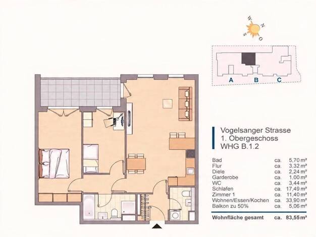 Wohnung zum Kauf provisionsfrei 529.000 € 3 Zimmer 83,6 m² 1. Geschoss Vogelsanger Str. 10 a Ehrenfeld Köln 50823