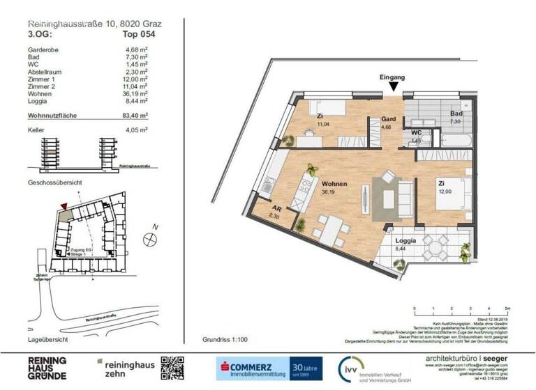 Wohnung zur Miete 906 € 3 Zimmer 83,4 m² 3. Geschoss Eggenberg Graz,14.Bez.:Eggenberg 8020