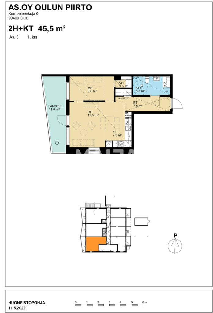 Studio zum Kauf 162.400 € 2 Zimmer 45,5 m²<br/>Wohnfläche 1.<br/>Geschoss Kempeleenkuja 6 Oulu 90400