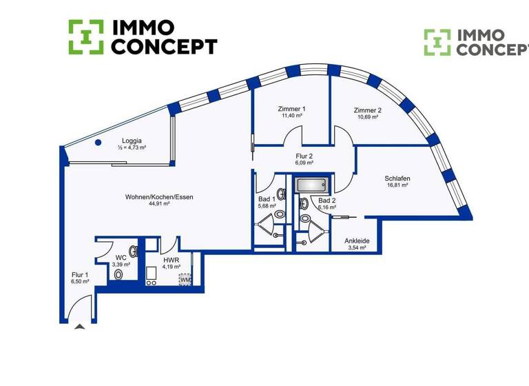 Wohnung zum Kauf - Erstbezug provisionsfrei 1.419.000 € 4 Zimmer 124,1 m² 13. Geschoss Ostend Frankfurt am Main 60314