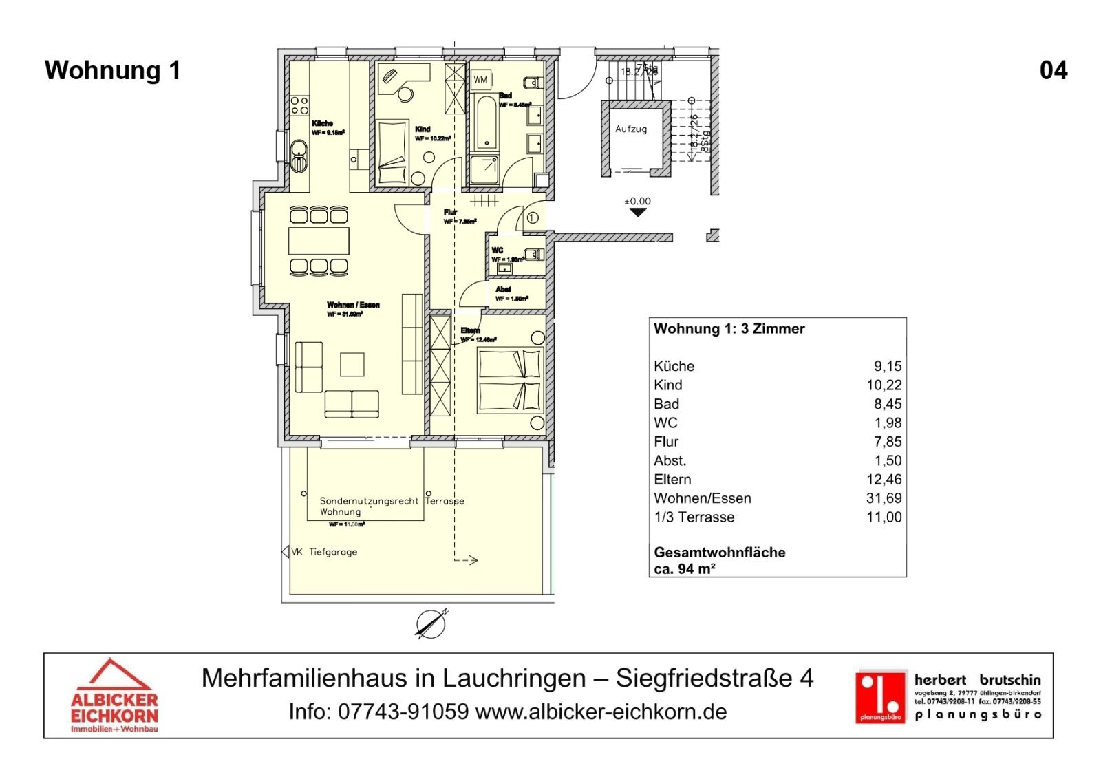 Wohnung zum Kauf provisionsfrei 418.300 € 3 Zimmer 94 m²<br/>Wohnfläche 1.<br/>Geschoss Siegfriedstr. 4 Unterlauchringen Unterlauchringen 79787