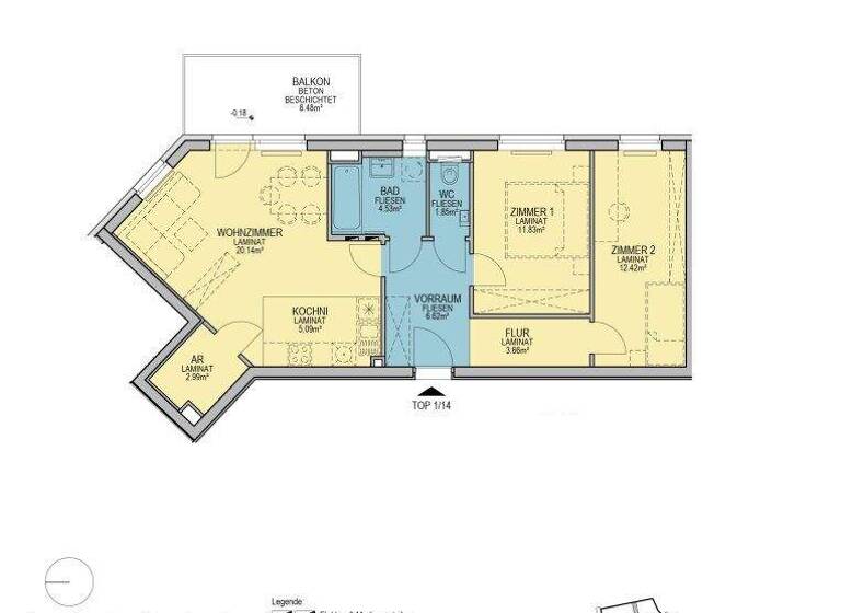 Wohnung zur Miete - Erstbezug 904 € 3 Zimmer 51,5 m² 2. Geschoss Stadionstraße Wiener Neustadt 2700
