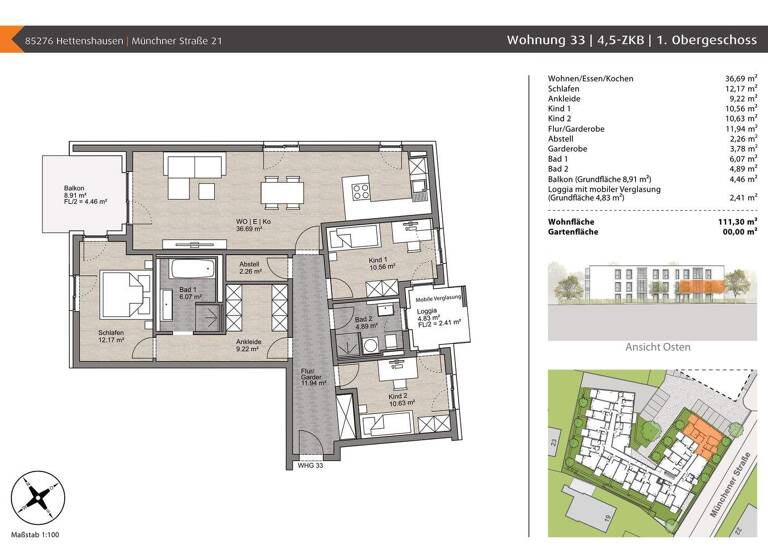 Wohnung zum Kauf - Erstbezug provisionsfrei 779.000 € 4,5 Zimmer 111,3 m² 2. Geschoss Münchner Straße 21 Reisgang Pfaffenhofen an der Ilm 85276
