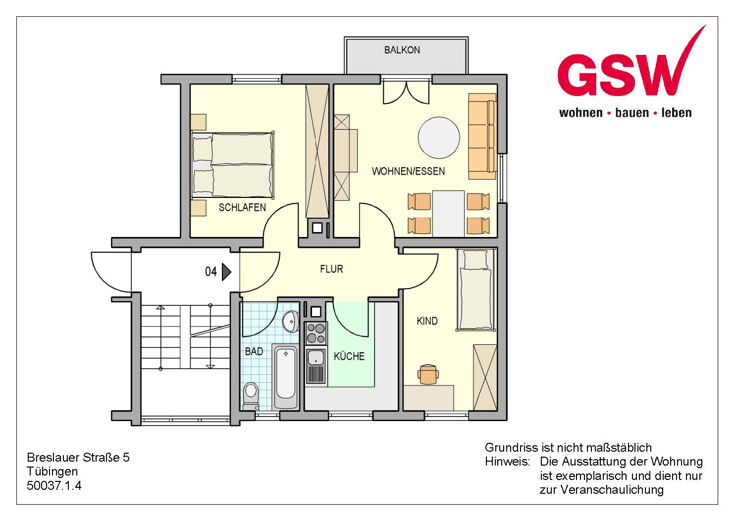 Wohnung zur Miete 569 € 3 Zimmer 54 m²<br/>Wohnfläche 2.<br/>Geschoss 01.03.2025<br/>Verfügbarkeit Breslauer Straße 5 Südstadt Tübingen 72072