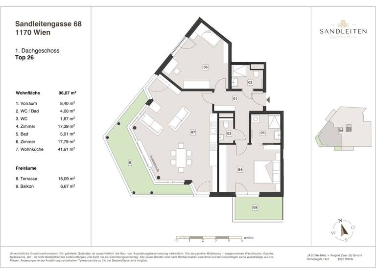 Wohnung zum Kauf - Erstbezug 899.000 € 2 Zimmer 96,1 m² 5. Geschoss Wien,Hernals 1170