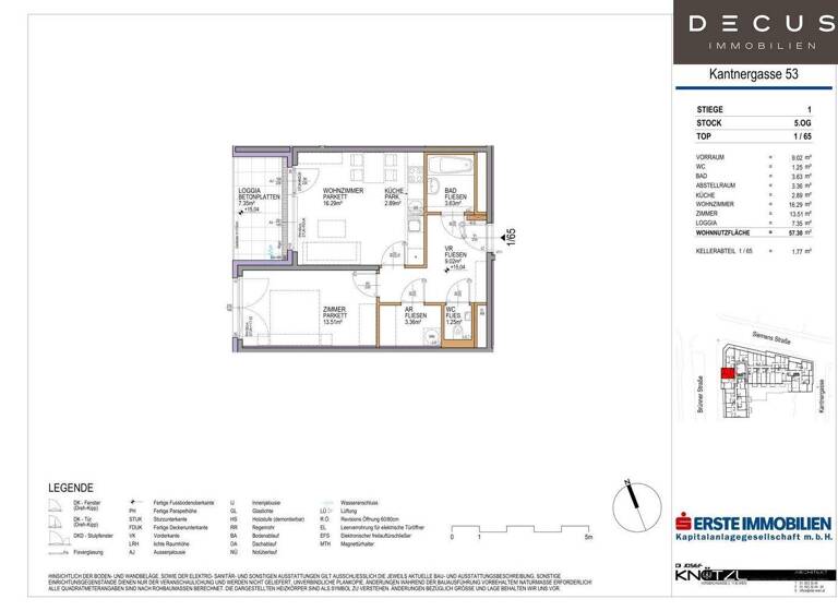 Wohnung zur Miete 777 € 2 Zimmer 63,5 m² 5. Geschoss Wien 1210