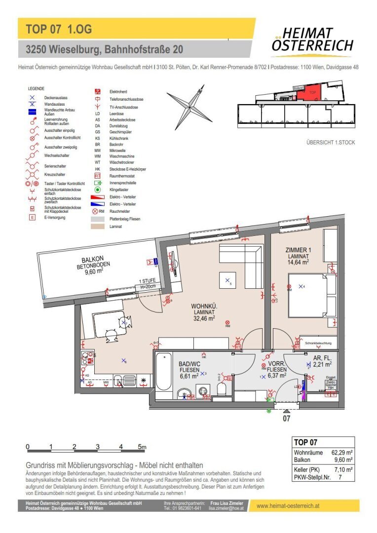 Wohnung zur Miete 678 € 2 Zimmer 62,3 m²<br/>Wohnfläche 1.<br/>Geschoss Bahnhofstraße Wieselburg 3250