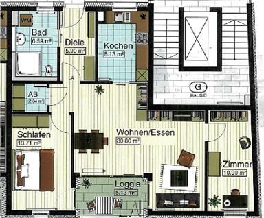 Wohnung zur Miete 1.080 € 3 Zimmer 80,9 m² 2. Geschoss Stadtmitte Neu-Ulm 89231