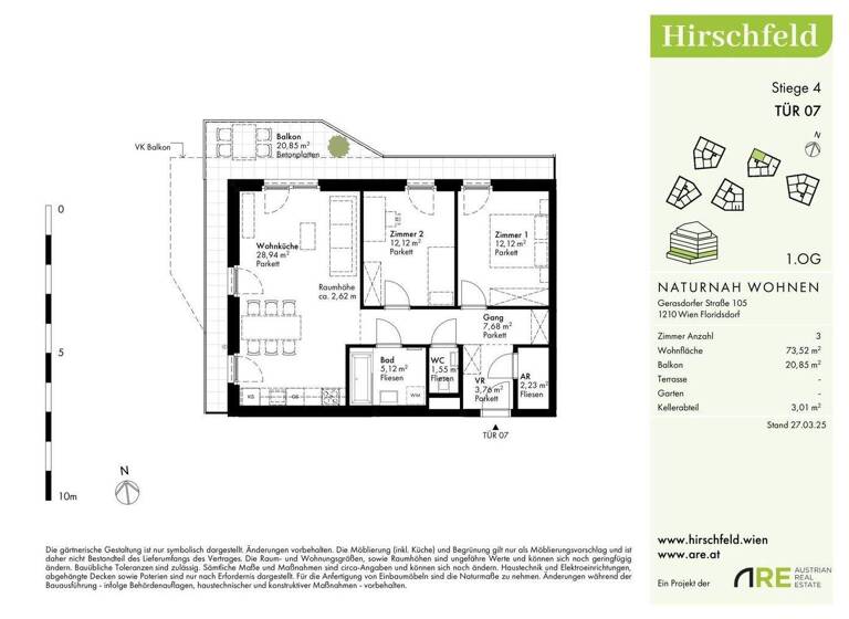 Wohnung zum Kauf - Erstbezug 447.900 € 3 Zimmer 73,4 m² 1. Geschoss Wien 1210