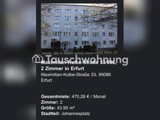 Wohnung zur Miete Tauschwohnung 350 € 2 Zimmer 42 m² EG Johannesvorstadt Erfurt 99086