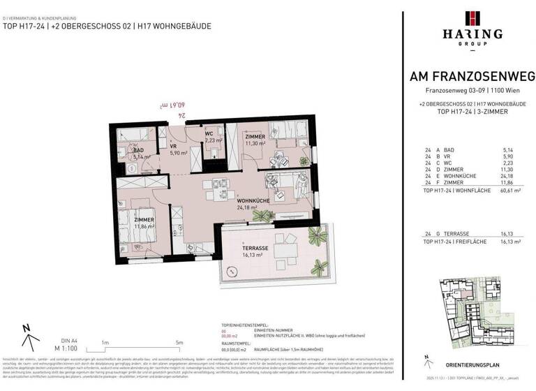 Wohnung zum Kauf - Erstbezug 433.500 € 3 Zimmer 60,6 m² 2. Geschoss Franzosenweg 3-5 Wien 1100