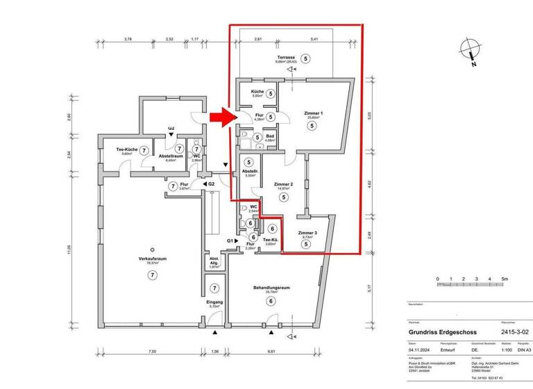 Terrassenwohnung zum Kauf provisionsfrei 248.000 € 2,5 Zimmer 75 m² EG Mühlenstrasse 38 Wedel 22880