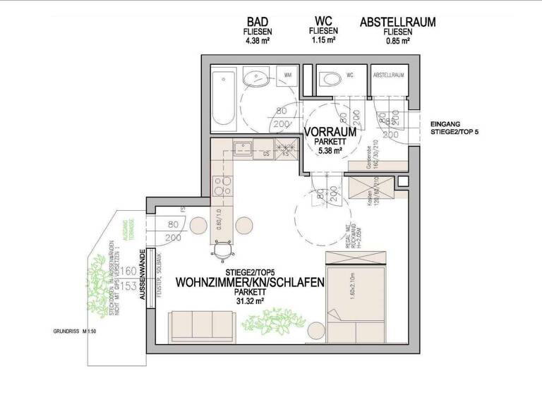 Studio zur Miete 871 € 1 Zimmer 43 m² Kaiserstraße Wien 1070