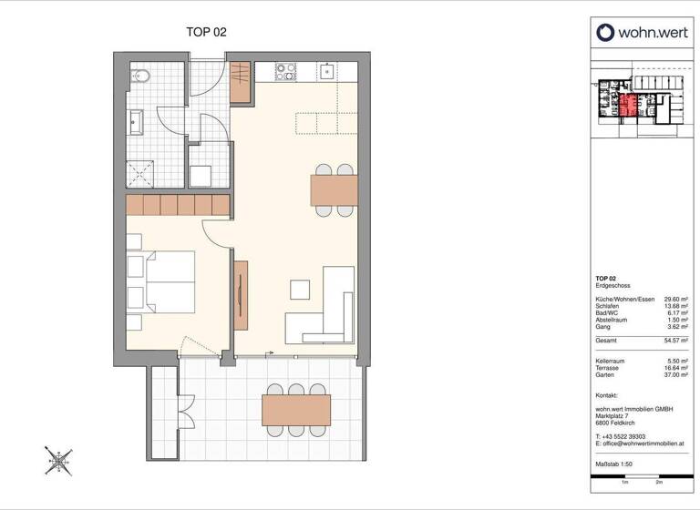 Wohnung zum Kauf - Erstbezug 380.000 € 2 Zimmer 54,6 m² EG Kalkofenweg 24 B+C Götzis 6840