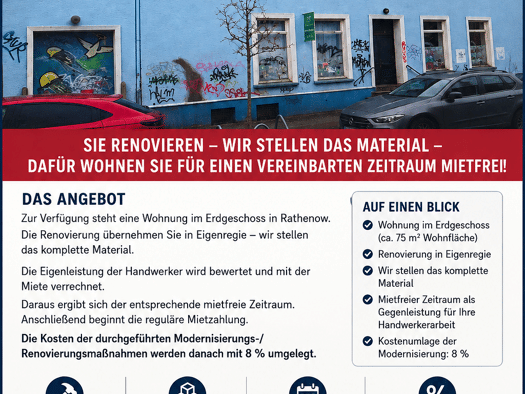 Wohnung zur Miete 350 € 3,5 Zimmer 75 m² EG Forststraße 54 Rathenow Rathenow 14712