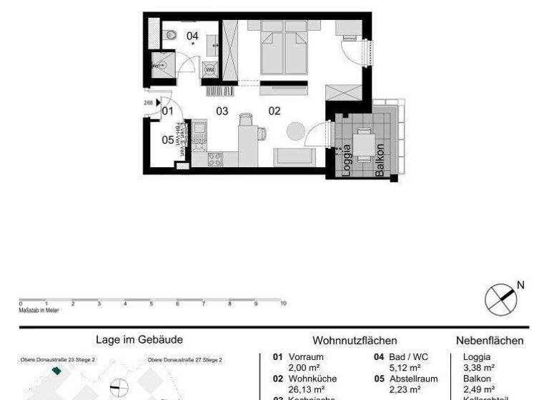Wohnung zum Kauf - Erstbezug 415.000 € 1,5 Zimmer 39,1 m² 5. Geschoss Obere Donaustraße 23 Wien 1020