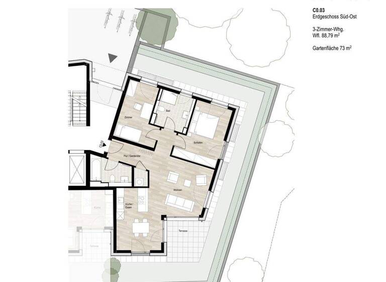 Wohnung zur Miete - Erstbezug 1.345 € 3 Zimmer 88,8 m² EG Happelstraße 43 Heilbronn 74074