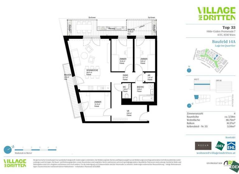 Wohnung zum Kauf 674.100 € 4 Zimmer 86,8 m² 4. Geschoss Wien 1030