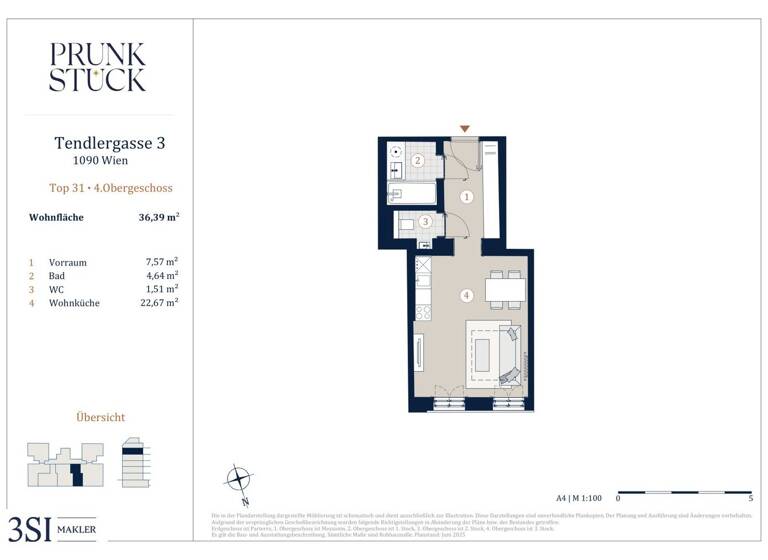 Studio zum Kauf - Erstbezug 369.000 € 1 Zimmer 36,4 m² 4. Geschoss Tendlergasse 3 Wien 1090