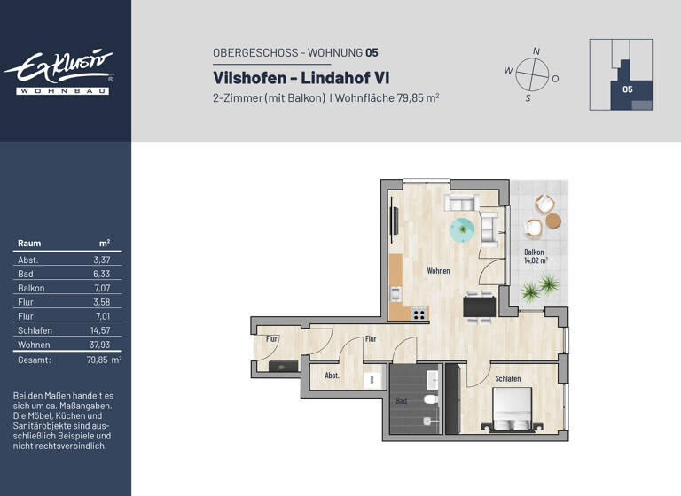 Wohnung zum Kauf provisionsfrei 319.000 € 2 Zimmer 79,9 m²<br/>Wohnfläche 1.<br/>Geschoss Karl-Föckerer-Straße 8 Lindahof Vilshofen an der Donau 94474