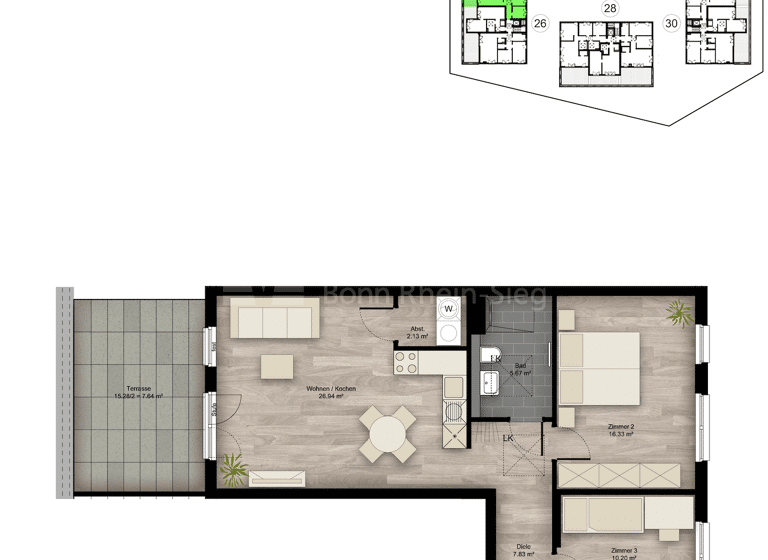Wohnung zum Kauf - Erstbezug provisionsfrei 479.900 € 3 Zimmer 76,3 m² Elisabeth-Habeth-Weg 24-32 Witterschlick Alfter 53347