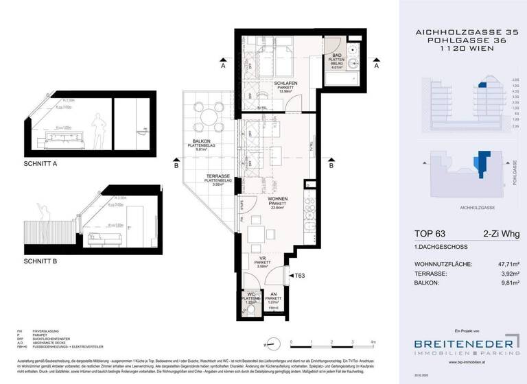 Wohnung zum Kauf - Erstbezug 386.000 € 2 Zimmer 47,7 m² 5. Geschoss Aichholzgasse Wien 1120