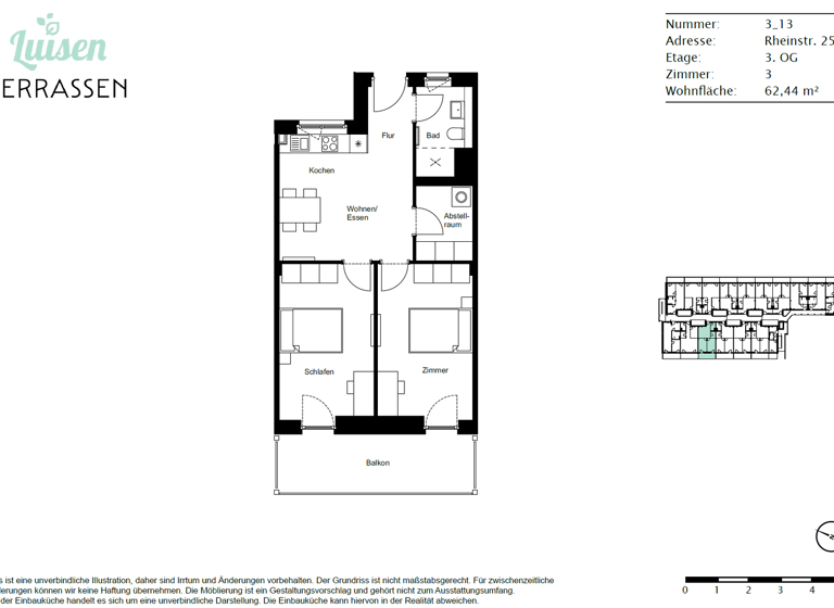 Wohnung zur Miete - Erstbezug 1.280 € 2,5 Zimmer 62,3 m² 3. Geschoss frei ab sofort Rheinstr. 25a Darmstadt 64346