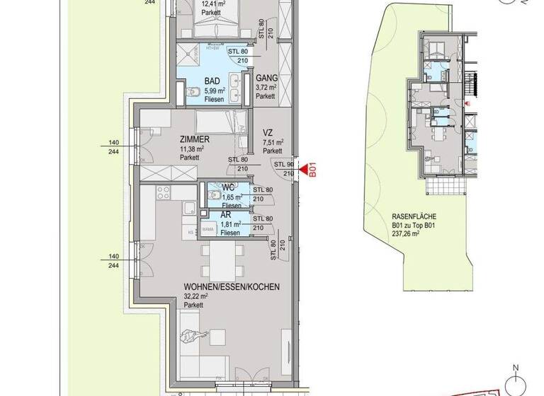 Wohnung zum Kauf 628.000 € 3 Zimmer 76,7 m² Baden bei Wien 2500