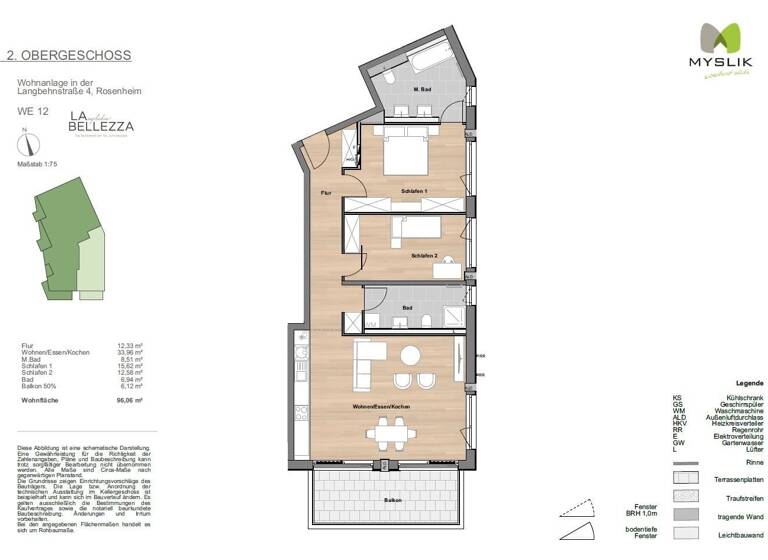 Wohnung zum Kauf provisionsfrei 854.000 € 3 Zimmer 96,1 m² 2. Geschoss West Rosenheim 83022