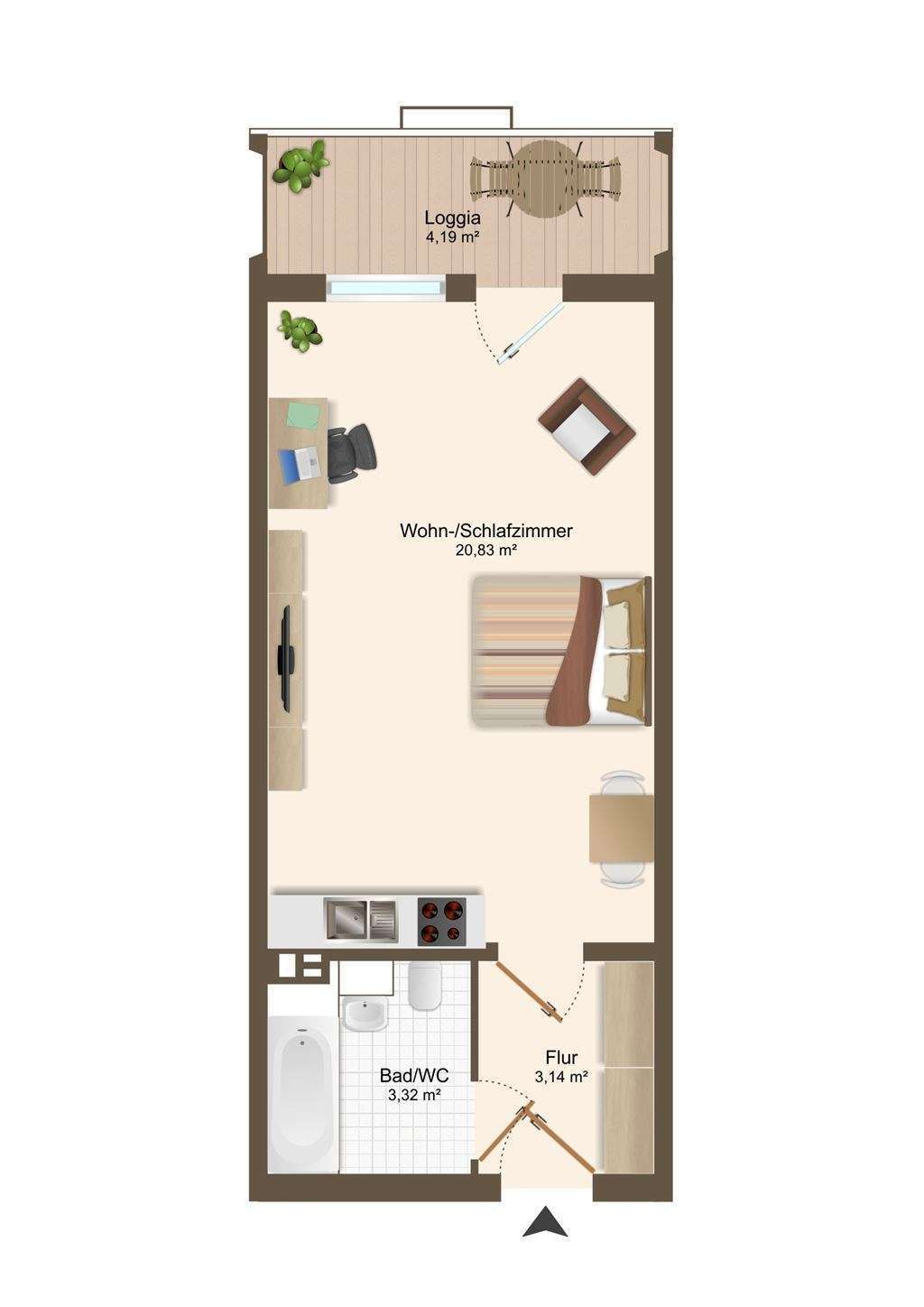 Wohnung zur Miete 199 € 1 Zimmer 32 m²<br/>Wohnfläche 1.<br/>Geschoss Dortmunder Straße 3 Neuplanitz 552 Zwickau 08062