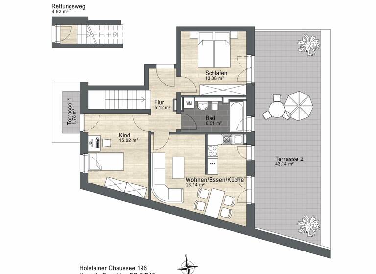 Wohnung zum Kauf - Neubau 610.400 € 3 Zimmer 90,3 m² 3. Geschoss Holsteiner Chaussee 196 Schnelsen Hamburg 22457