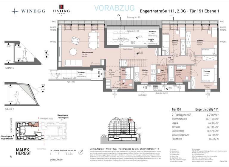 Wohnung zum Kauf - Erstbezug 1.149.000 € 4 Zimmer 116,7 m² 8. Geschoss Traisengasse 20-22 Wien 1200