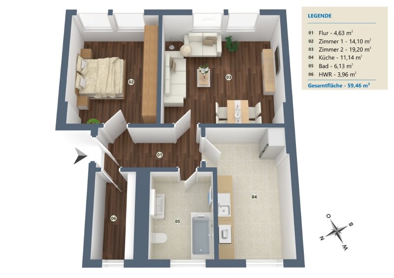 Wohnung zur Miete 540 € 2 Zimmer 61 m²<br/>Wohnfläche ab sofort<br/>Verfügbarkeit Hohenzollernring 28 Königstor 5 Minden 32427