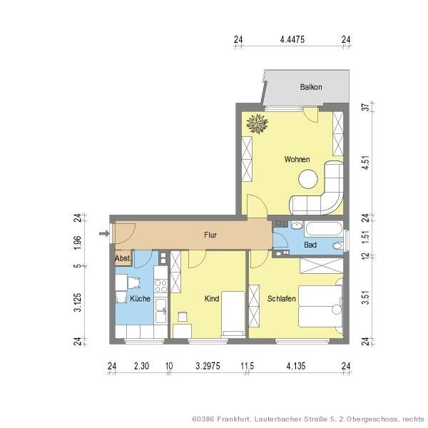 Wohnung zur Miete 829,65 € 3 Zimmer 68,7 m²<br/>Wohnfläche 2.<br/>Geschoss 16.11.2024<br/>Verfügbarkeit Lauterbacher Str. 5 Fechenheim Frankfurt am Main 60386