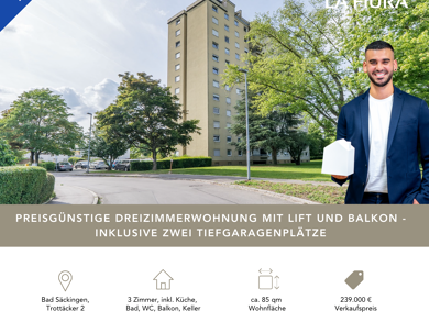 Wohnung zum Kauf 239.000 € 3,5 Zimmer 85,4 m² 4. Geschoss Trottäcker 2 Bad Säckingen Bad Säckingen 79713