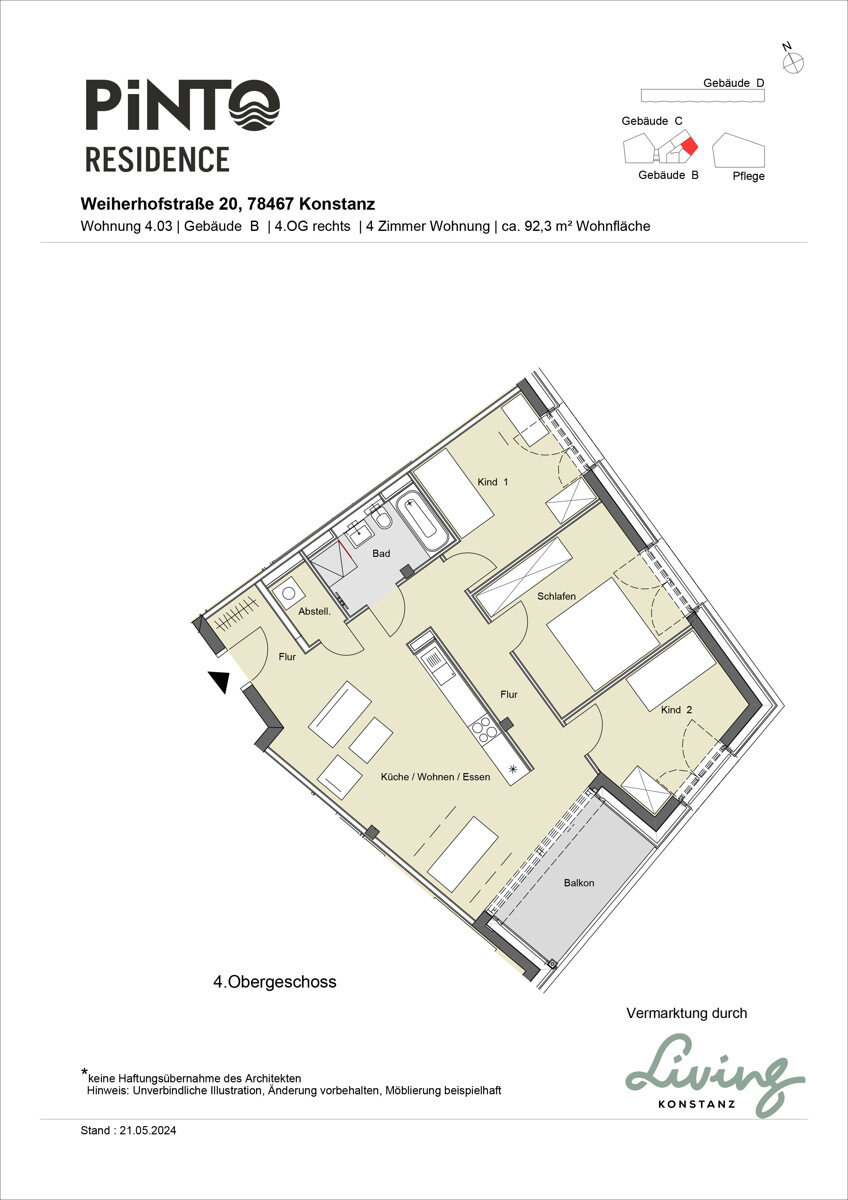 Wohnung zur Miete 1.995 € 4 Zimmer 92,3 m²<br/>Wohnfläche 4.<br/>Geschoss 01.04.2025<br/>Verfügbarkeit Weiherhofstraße 20 Petershausen-West Konstanz 78467