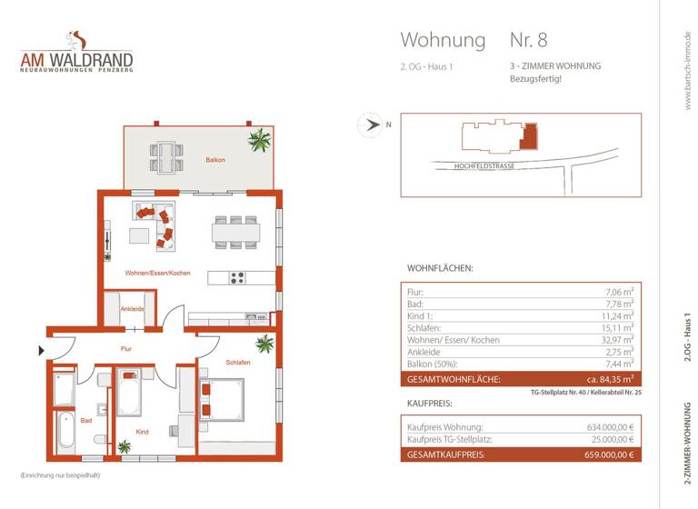 Wohnung zum Kauf - Erstbezug provisionsfrei 634.000 € 3 Zimmer 84,4 m² 2. Geschoss Heinz Penzberg 82377