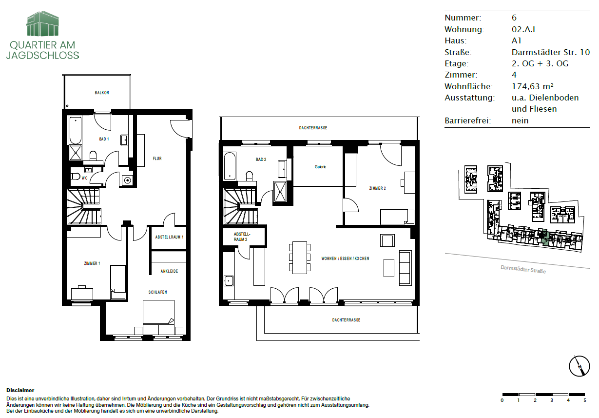 Maisonette zur Miete 2.695 € 4 Zimmer 174,6 m²<br/>Wohnfläche 2.<br/>Geschoss Darmstädter Straße 10 Bickenbach 64404